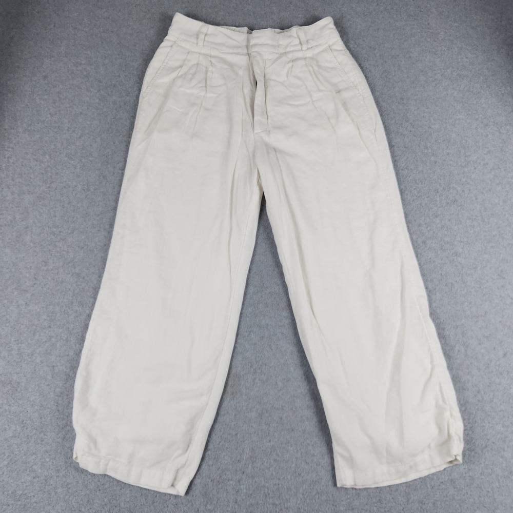 Abercrombie & Fitch Pants Womens Medium White Linen Pleated Front High Rise
